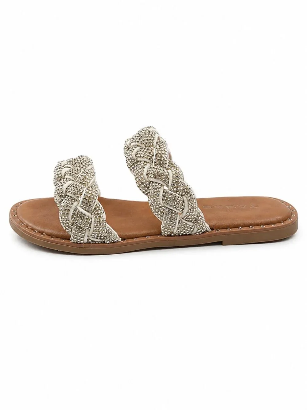 Tahari Rhinestone Braided Slide Sandals Girls Size 2 Tan Sparkly Dress Sandals